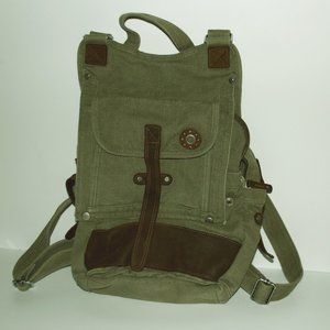 Green Canvas Backpack with leather Accents